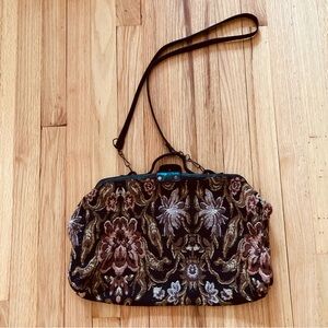 EUC Vintage Carpetbag style framed satchel w/ optional detachable shoulder strap